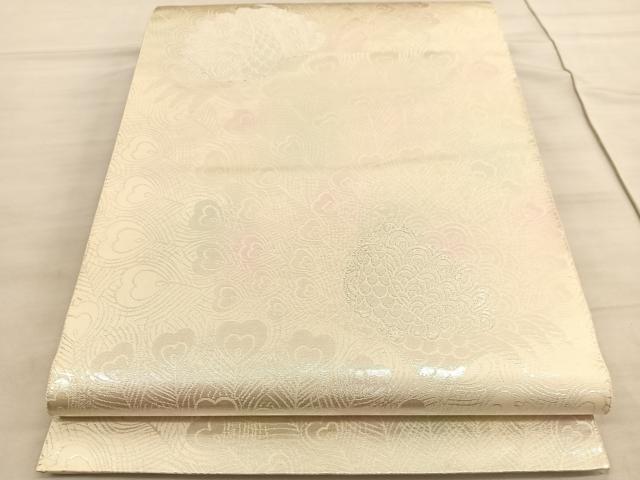 平和屋着物◎六通柄袋帯　手織　孔雀　銀糸　正絹　逸品　BAAV5868hv