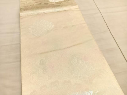 平和屋着物◎六通柄袋帯　手織　孔雀　銀糸　正絹　逸品　BAAV5868hv