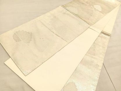 平和屋着物◎六通柄袋帯　手織　孔雀　銀糸　正絹　逸品　BAAV5868hv