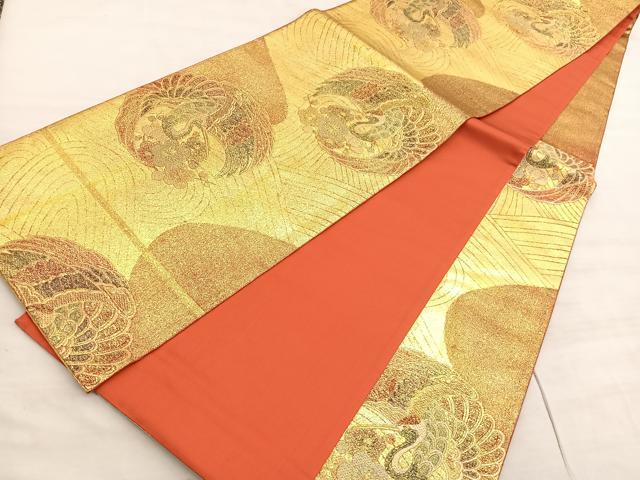 平和屋着物◎六通柄袋帯　彩華　立波梅鶴文　金彩　正絹　逸品　BAAV5885hv