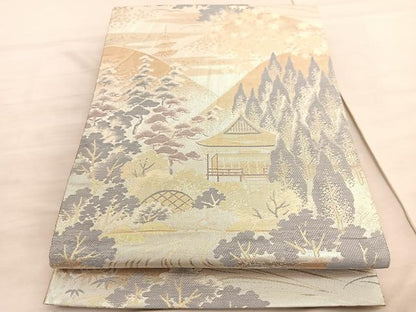 平和屋着物◎佐賀錦　六通柄袋帯　風景文　金銀糸　正絹　逸品　BAAV5891hv