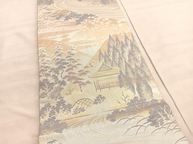平和屋着物◎佐賀錦　六通柄袋帯　風景文　金銀糸　正絹　逸品　BAAV5891hv