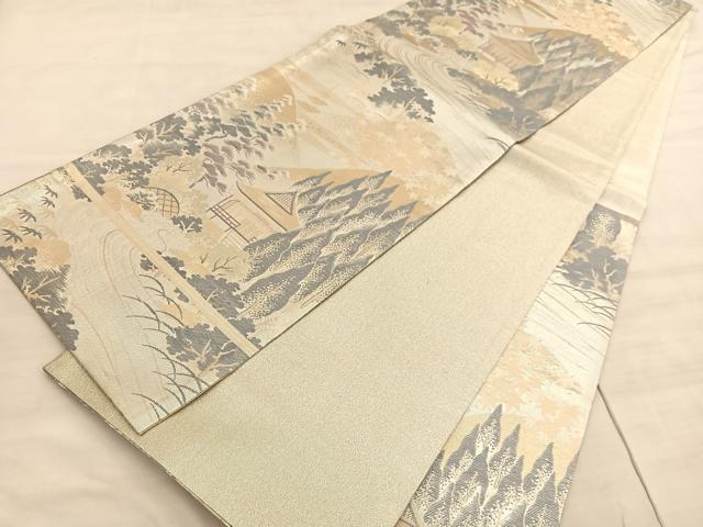 平和屋着物◎佐賀錦　六通柄袋帯　風景文　金銀糸　正絹　逸品　BAAV5891hv