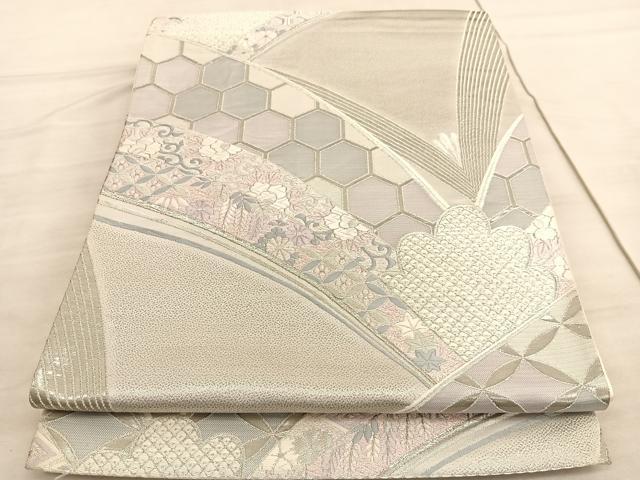 平和屋着物◎六通柄袋帯　しよう美　若松葉有職花文　プラチナ箔　正絹　逸品　BAAV5895hv