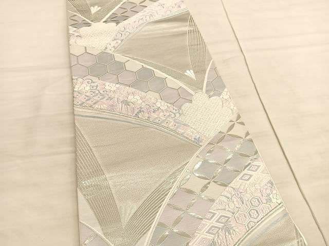 平和屋着物◎六通柄袋帯　しよう美　若松葉有職花文　プラチナ箔　正絹　逸品　BAAV5895hv