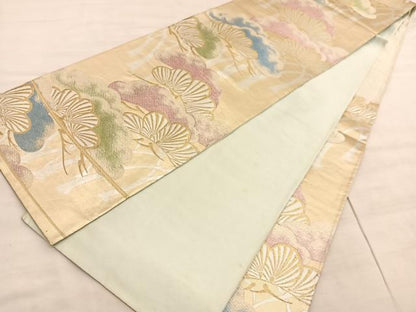 平和屋着物◎六通柄袋帯　松　金銀糸　正絹　逸品　BAAV5896hv
