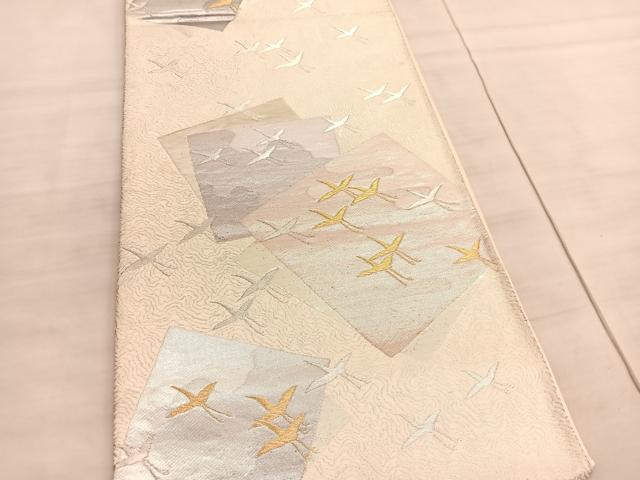 平和屋着物◎六通柄袋帯　瑞晶錦　飛鶴文　金銀糸　正絹　逸品　BAAV5902hv