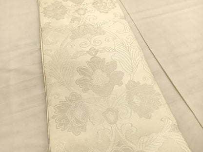 平和屋着物◎六通柄袋帯　立涌更紗花文　銀糸　正絹　逸品　BAAV5907hv