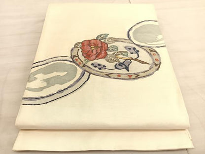 平和屋着物◎太鼓柄袋帯　すくい織　椿　正絹　逸品　BAAV5913hv