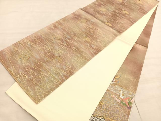 平和屋着物◎六通柄袋帯　唐織　有職飛鶴松文　金糸　正絹　逸品　BAAV5918hv