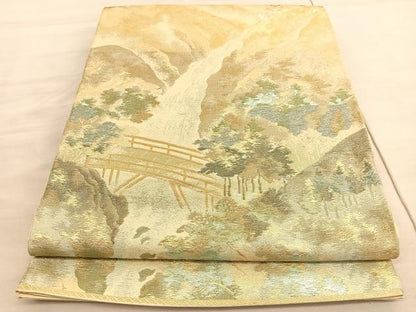 平和屋着物◎西陣 六通柄 京袋帯 本袋帯 渓流風景文 金銀糸 正絹 逸品 BAAV5919hv