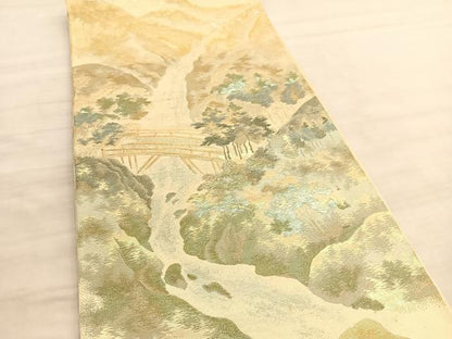 平和屋着物◎西陣 六通柄 京袋帯 本袋帯 渓流風景文 金銀糸 正絹 逸品 BAAV5919hv