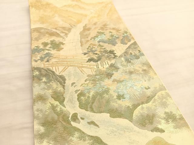 平和屋着物◎西陣 六通柄 京袋帯 本袋帯 渓流風景文 金銀糸 正絹 逸品 BAAV5919hv