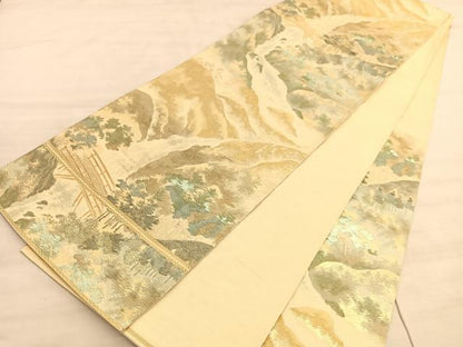 平和屋着物◎西陣 六通柄 京袋帯 本袋帯 渓流風景文 金銀糸 正絹 逸品 BAAV5919hv