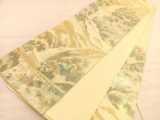 平和屋着物◎西陣 六通柄 京袋帯 本袋帯 渓流風景文 金銀糸 正絹 逸品 BAAV5919hv