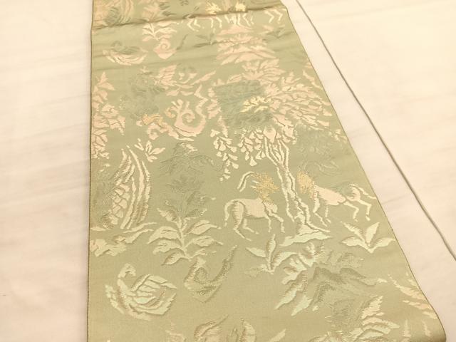 平和屋着物◎西陣 服部織物謹製 六通柄 京袋帯 こはく錦 動物樹林文 金糸 正絹 逸品 BAAV5933hv