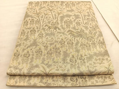 平和屋着物◎六通柄 本袋帯 人物風景文 金糸 正絹 逸品 BAAV5934hv
