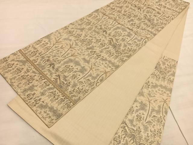 平和屋着物◎六通柄 本袋帯 人物風景文 金糸 正絹 逸品 BAAV5934hv