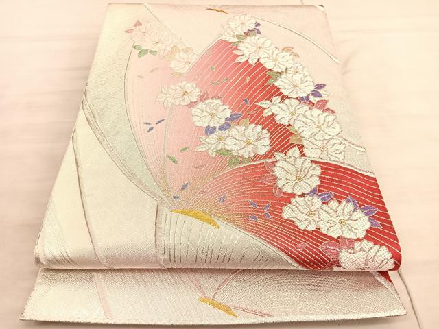 平和屋着物◎六通柄袋帯　唐織　花蝶文　金銀糸　正絹　逸品　BAAV5939hv