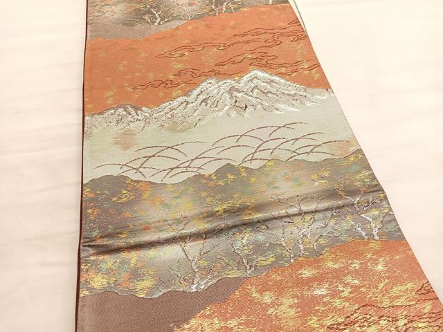 平和屋着物◎六通柄袋帯　遠山風景文　金銀糸　引箔　正絹　逸品　BAAV5941hv