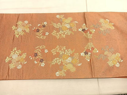 平和屋着物◎六通柄袋帯　唐織　花蝶文　金糸　正絹　逸品　BAAV5942hv