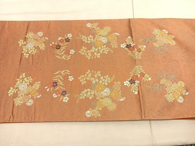 平和屋着物◎六通柄袋帯　唐織　花蝶文　金糸　正絹　逸品　BAAV5942hv