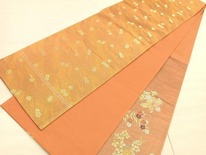 平和屋着物◎六通柄袋帯　唐織　花蝶文　金糸　正絹　逸品　BAAV5942hv