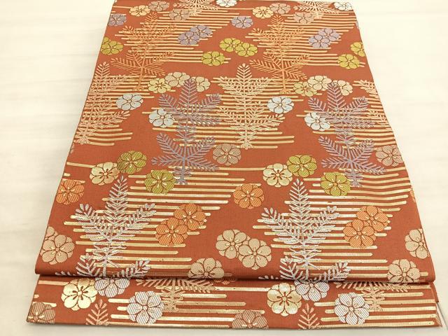 平和屋着物◎六通柄 本袋帯 織吉 松梅文 金糸 正絹 逸品 BAAV5944hv