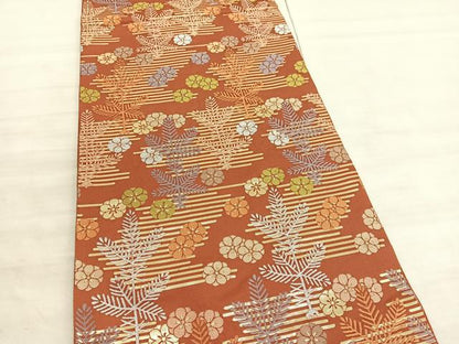 平和屋着物◎六通柄 本袋帯 織吉 松梅文 金糸 正絹 逸品 BAAV5944hv