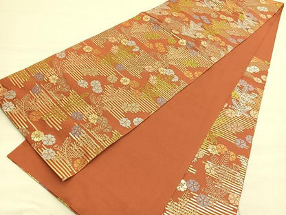 平和屋着物◎六通柄 本袋帯 織吉 松梅文 金糸 正絹 逸品 BAAV5944hv