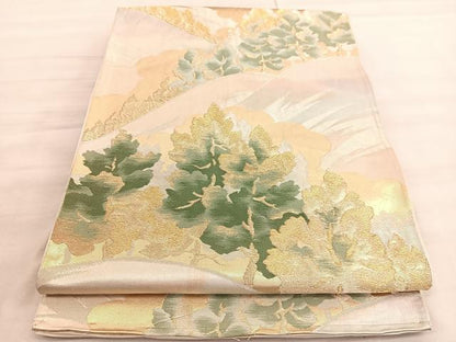 平和屋着物◎六通柄袋帯　樹林風景文　金糸　正絹　逸品　BAAV5951hv