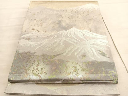 平和屋着物◎六通柄袋帯　山脈　銀糸　正絹　逸品　BAAV5954hv