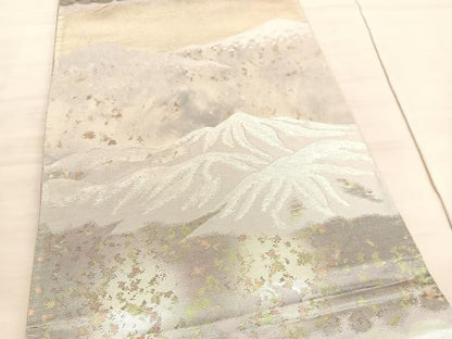 平和屋着物◎六通柄袋帯　山脈　銀糸　正絹　逸品　BAAV5954hv