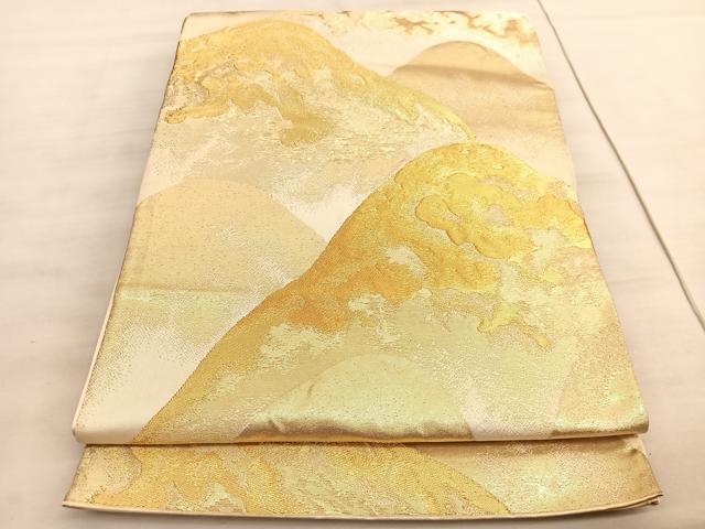 平和屋着物◎六通柄袋帯　重ね山文　金糸　正絹　逸品　BAAV5965hv