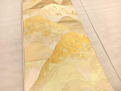 平和屋着物◎六通柄袋帯　重ね山文　金糸　正絹　逸品　BAAV5965hv
