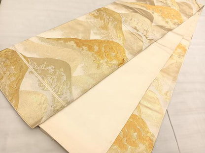 平和屋着物◎六通柄袋帯　重ね山文　金糸　正絹　逸品　BAAV5965hv