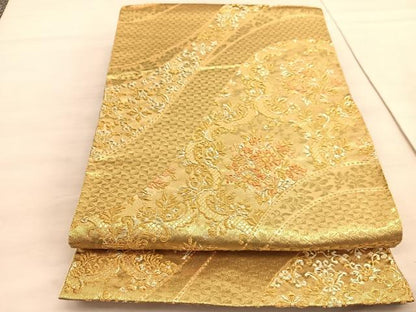 平和屋着物◎六通柄袋帯　花唐草文　金糸　正絹　逸品　BAAV5972hv