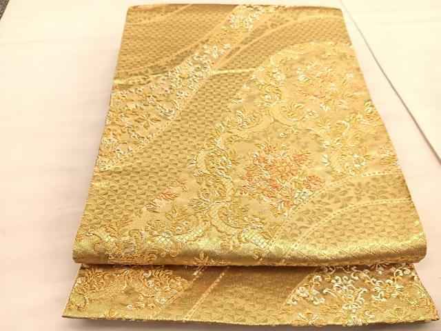 平和屋着物◎六通柄袋帯　花唐草文　金糸　正絹　逸品　BAAV5972hv