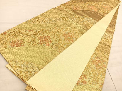 平和屋着物◎六通柄袋帯　花唐草文　金糸　正絹　逸品　BAAV5972hv