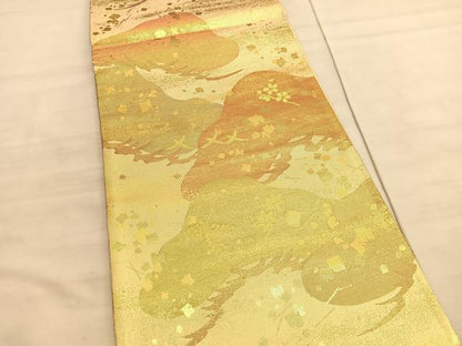平和屋着物◎佐賀錦　六通柄袋帯　飛鳥松梅文　金糸　正絹　逸品　BAAV5978hv