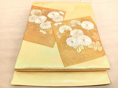 平和屋着物◎太鼓柄袋帯 駒刺繍 色紙菊文 金銀彩 引箔 正絹 逸品 BAAV5983hv