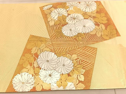 平和屋着物◎太鼓柄袋帯 駒刺繍 色紙菊文 金銀彩 引箔 正絹 逸品 BAAV5983hv