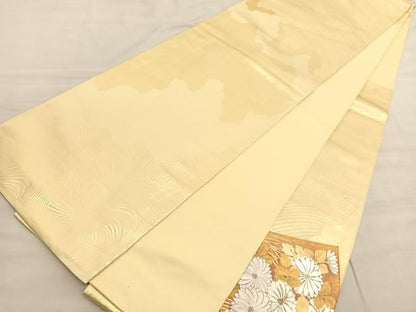 平和屋着物◎太鼓柄袋帯 駒刺繍 色紙菊文 金銀彩 引箔 正絹 逸品 BAAV5983hv