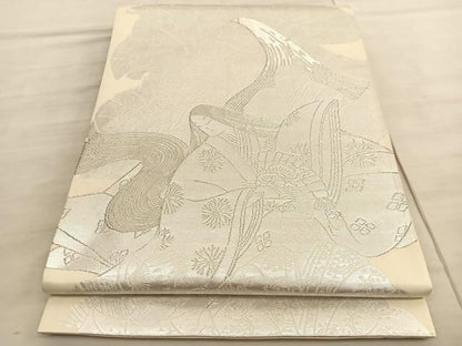 平和屋着物◎六通柄袋帯 人物文 銀糸 正絹 逸品 BAAV5994hv