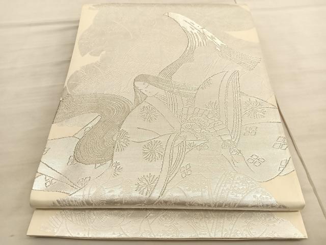 平和屋着物◎六通柄袋帯 人物文 銀糸 正絹 逸品 BAAV5994hv