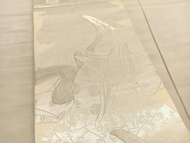 平和屋着物◎六通柄袋帯 人物文 銀糸 正絹 逸品 BAAV5994hv