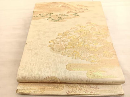 平和屋着物◎六通柄袋帯 唐織 宝彩錦 両面総地紋織 景勝橋立文様 金糸 正絹 逸品 BAAV5997hv