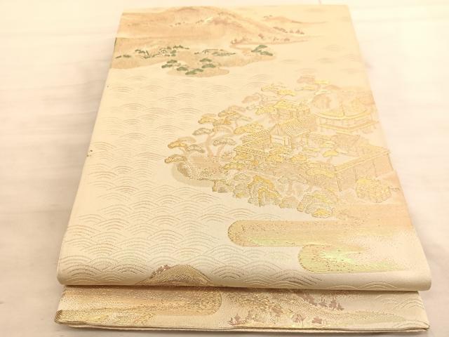 平和屋着物◎六通柄袋帯 唐織 宝彩錦 両面総地紋織 景勝橋立文様 金糸 正絹 逸品 BAAV5997hv