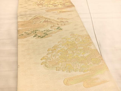 平和屋着物◎六通柄袋帯 唐織 宝彩錦 両面総地紋織 景勝橋立文様 金糸 正絹 逸品 BAAV5997hv