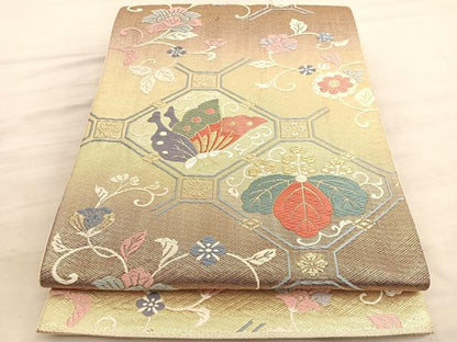 平和屋着物◎六通柄袋帯 唐織 蝶桐蜀甲文 金糸 正絹 逸品 BAAV5999hv